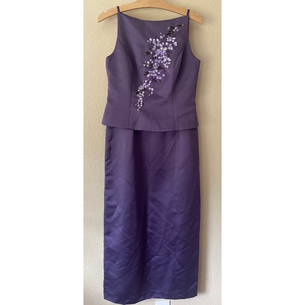 Michaelangelo Purple Peplum Evening Gown Floral Embroidery Sequin Maxi Dress 6
